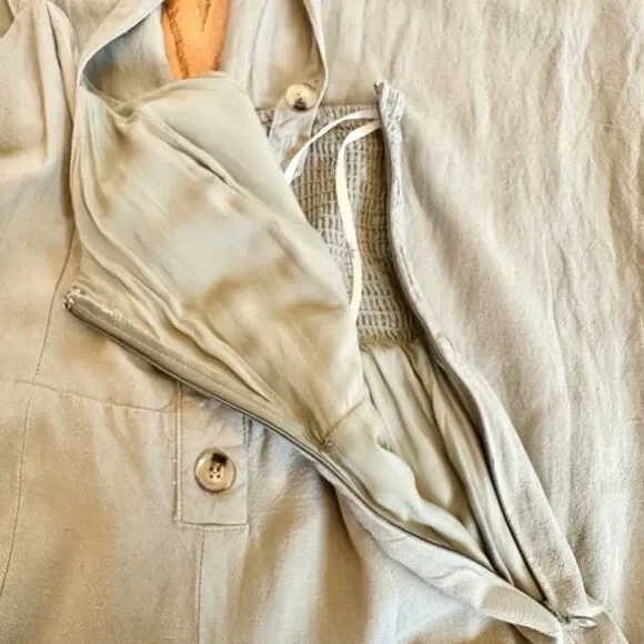 Lulus Small Sage‎ Green Striped Jumpsuit Wide Leg Button Front Adjustable Straps - Picture 14 of 16